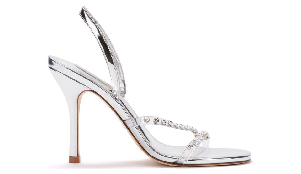 Larroudé, heels, high heels, sandals, heeled sandals, silver sandals, metallic sandals, shiny sandals, crystal sandals, sparkly sandals