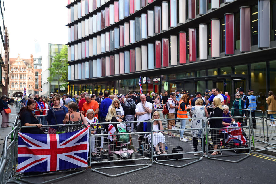 Tommy Robinson supporters outside the Old Bailey in London ahead of his sentencing. PRESS ASSOCIATION Photo. Picture date: Thursday July 11, 2019. Two senior judges found on Friday that the former English Defence League (EDL) leader was in contempt when he filmed men accused of the sexual exploitation of young girls and live-streamed the footage, in breach of a reporting ban, outside Leeds Crown Court in May 2018. See PA story COURTS Robinson. Photo credit should read: David Mirzoeff/PA Wire 