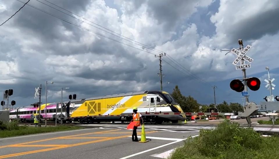 Brightline high speed rail testing on August 8, 2023. Photo taken at the crossing at Suntree Blvd. between Rockledge and Melbourne.