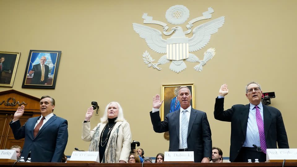 Witnesses are sworn in before the House Oversight Committee on September 28, 2023, on Capitol Hill in Washington, DC. - Jacquelyn Martin/AP