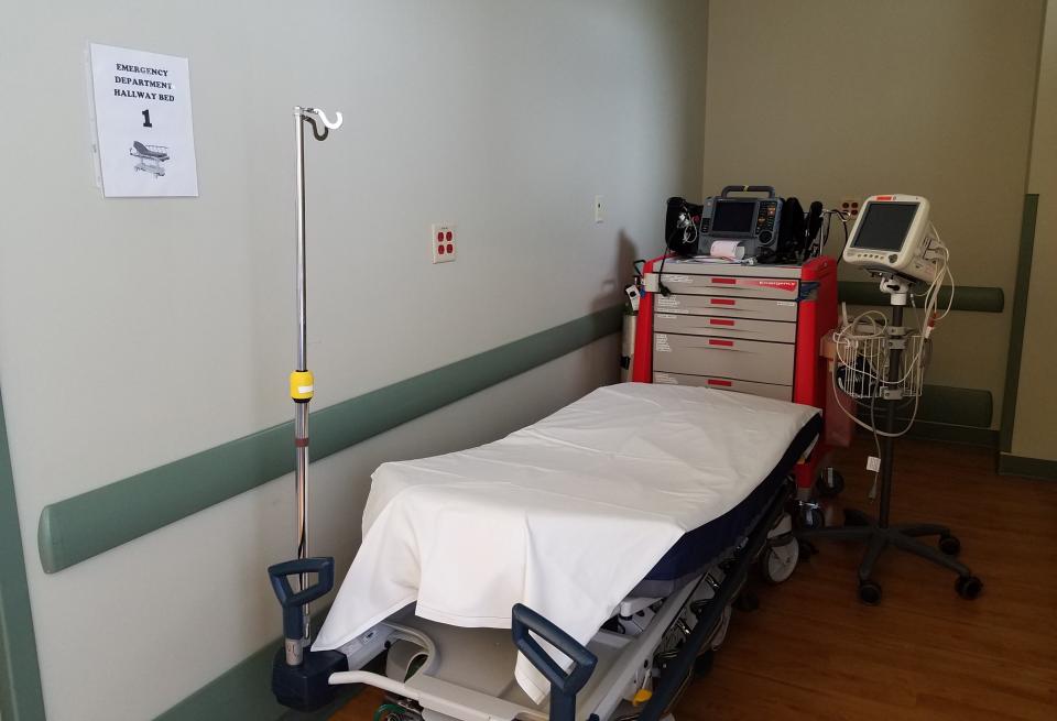 An emergency department hallway bed at Bellin Hospital that had never been needed until the last couple weeks.