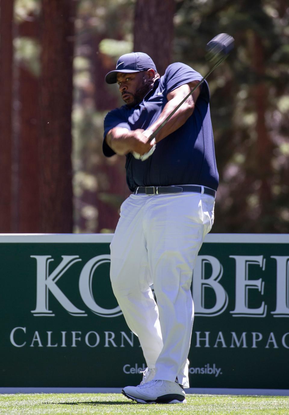 Hall of Fame running back Jerome Bettis plays in the ACC Golf tournament last year at Lake Tahoe.