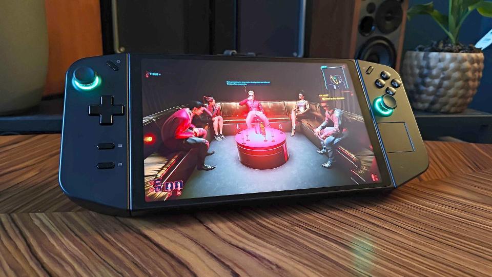 Lenovo Legion GO with Cyberpunk 2077 gameplay on screen