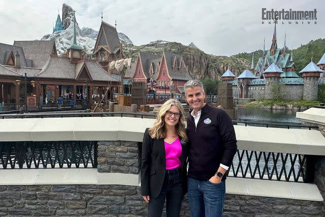 <p>Joey Nolfi</p> 'Frozen' director Jennifer Lee and Disney Parks' Josh D'Amaro at Hong Kong Disneyland's World of Frozen