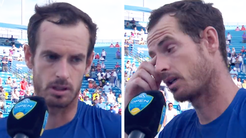 Andy Murray (pictured) tears up in an emotional interview after his match with Stan Wawrinka.