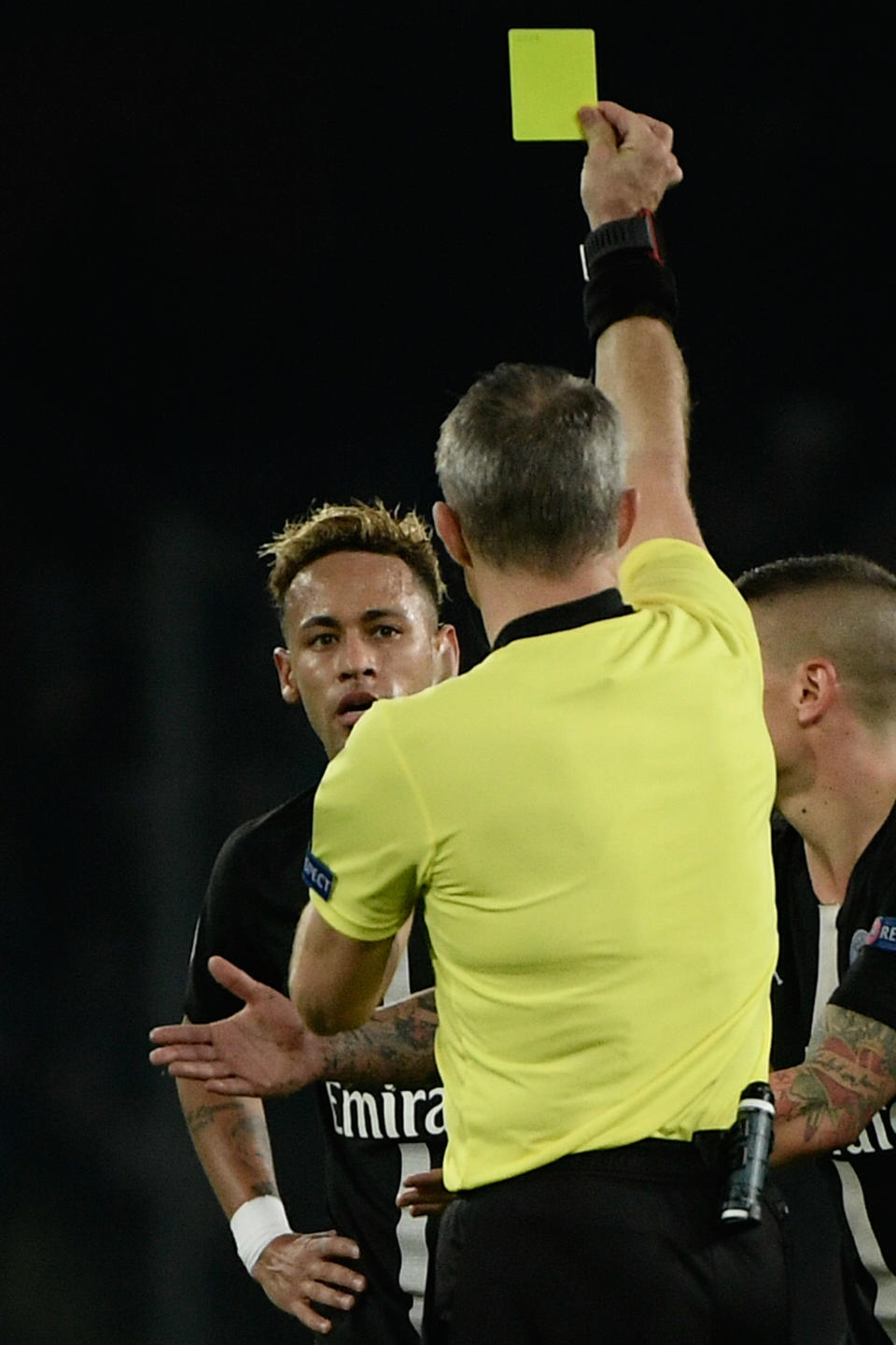 The PSG star was booked in second half stoppage time