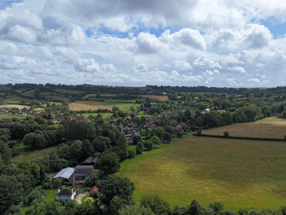 DJI Air 3 aerial photo of village houses on a sunny day with the 24mm wide camera