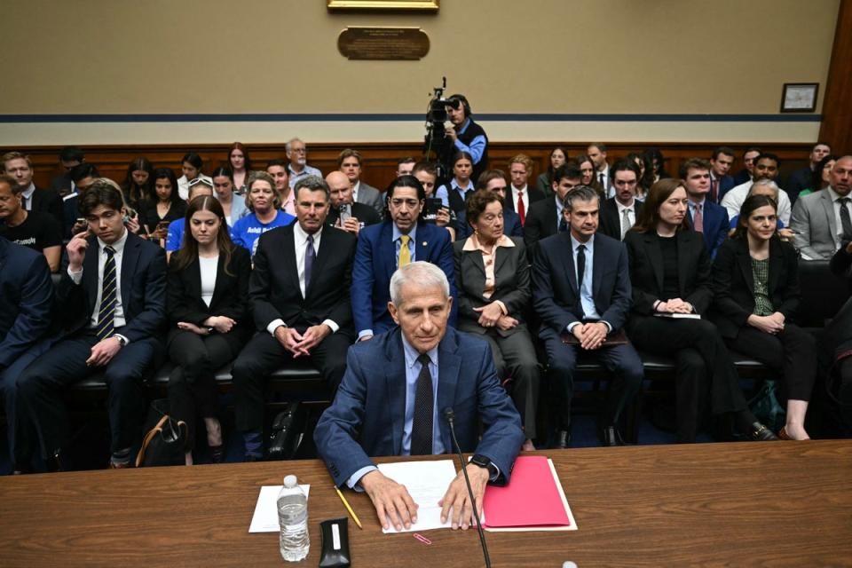 Anthony Fauci takes his seat ahead of a bruising Senate hearing about Covid on Monday (AFP via Getty Images)