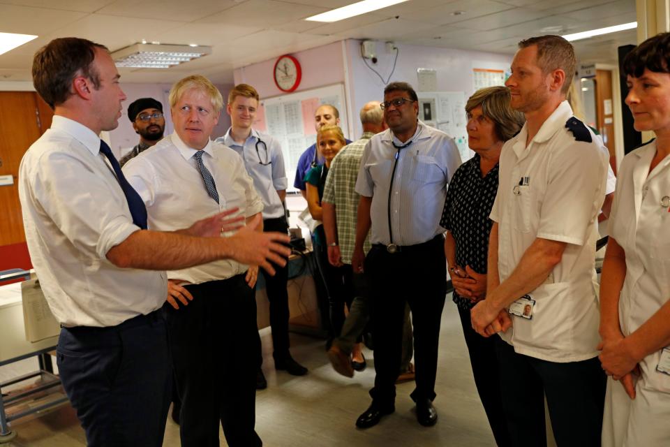 Mr Johnson and Health Secretary Matt Hancock announced the recipients of the £1.8 billion in funding on a visit to Pilgrim Hospital in Boston on Monday. (Getty)