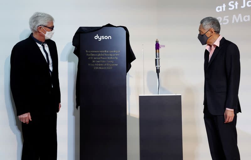 James Dyson and Singapore's Prime Minister Lee Hsien Loong attend the opening ceremony of Dyson's new global headquarters at St James Power Station in Singapore