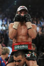 LAS VEGAS, NV - NOVEMBER 12: Juan Manuel Marquez reacts before the decision is announced that he lost by majority decision to Manny Pacquiao during the WBO world welterweight title fight at the MGM Grand Garden Arena on November 12, 2011 in Las Vegas, Nevada. (Photo by Harry How/Getty Images)