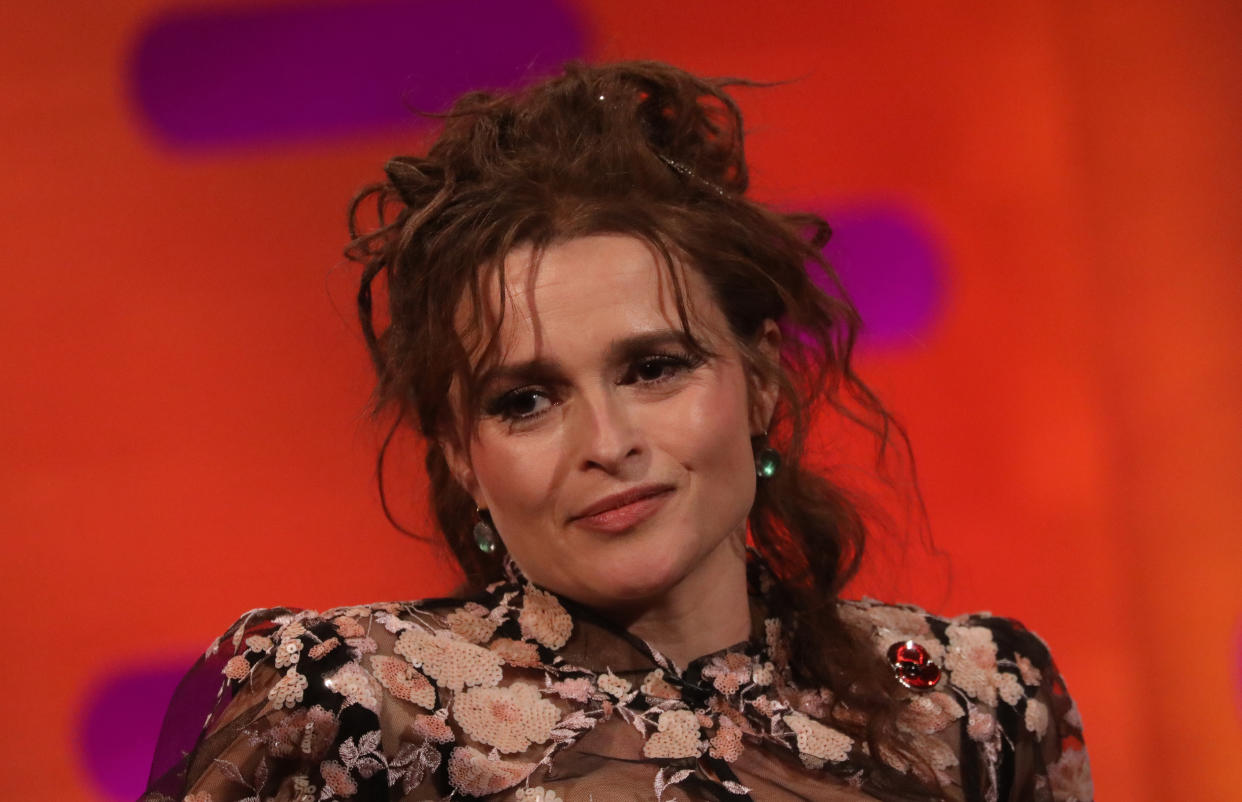 Helena Bonham Carter during the filming for the Graham Norton Show at BBC Studioworks 6 Television Centre, Wood Lane, London, to be aired on BBC One on Friday evening. (Photo by Isabel Infantes/PA Images via Getty Images)