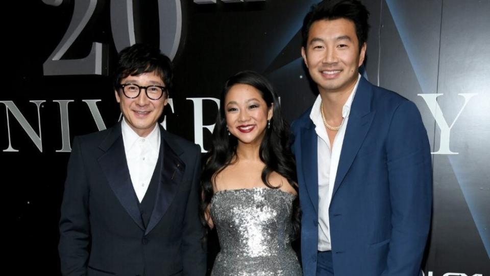 Ke Huy Quan, Stephanie Hsu and Simu Liu attend Unforgettable: The 20th Annual Asian American Awards Presented by Character Media at the Beverly Hilton. (Jon Kopaloff/Getty Images)