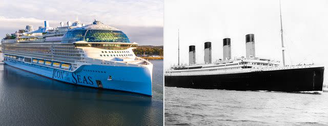 <p>Royal Caribibean, PA/PA Wire</p> Icon of the Seas (left) and the Titanic (right).