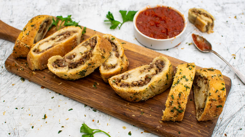 mushroom stromboli with marinara sauce