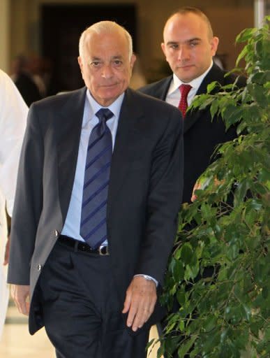 Arab League secretary general Nabil al-Arabi (L) arrives to attend an Arab ministerial committee meeting in Doha to discuss the Syrian crisis. Arab leaders called for UN action on Saturday as at least 38 people were killed in Syria amid growing concern that envoy Kofi Annan's peace plan is failing and the country is descending into all-out civil war