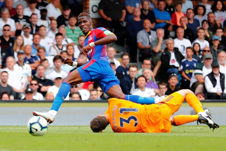On target: Wilfried Zaha scores in Palace's opening day win at Fulham: REUTERS