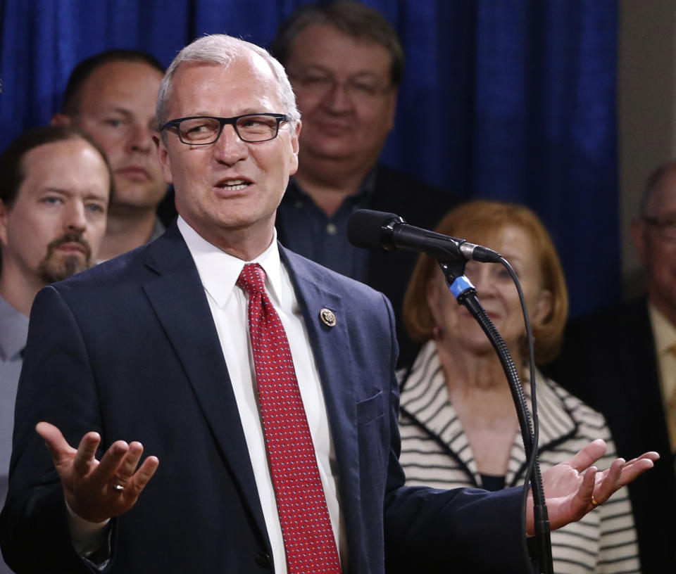 FILE – In this May 26, 2016, file photo, Rep., Kevin Cramer, R-ND, speaks in Bismarck, N.D. Sen. Heidi Heitkamp is the only statewide-elected Democrat in heavily Republican North Dakota, where President Donald Trump rolled to a win last year and the GOP is optimistic about knocking out the senator in next year’s midterm elections. Cramer is viewed as Heitkamp’s biggest potential threat. As an at-large House member, he represents the entire state. (AP Photo/Charles Rex Arbogast File)