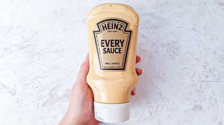 hand holding Heinz Every Sauce