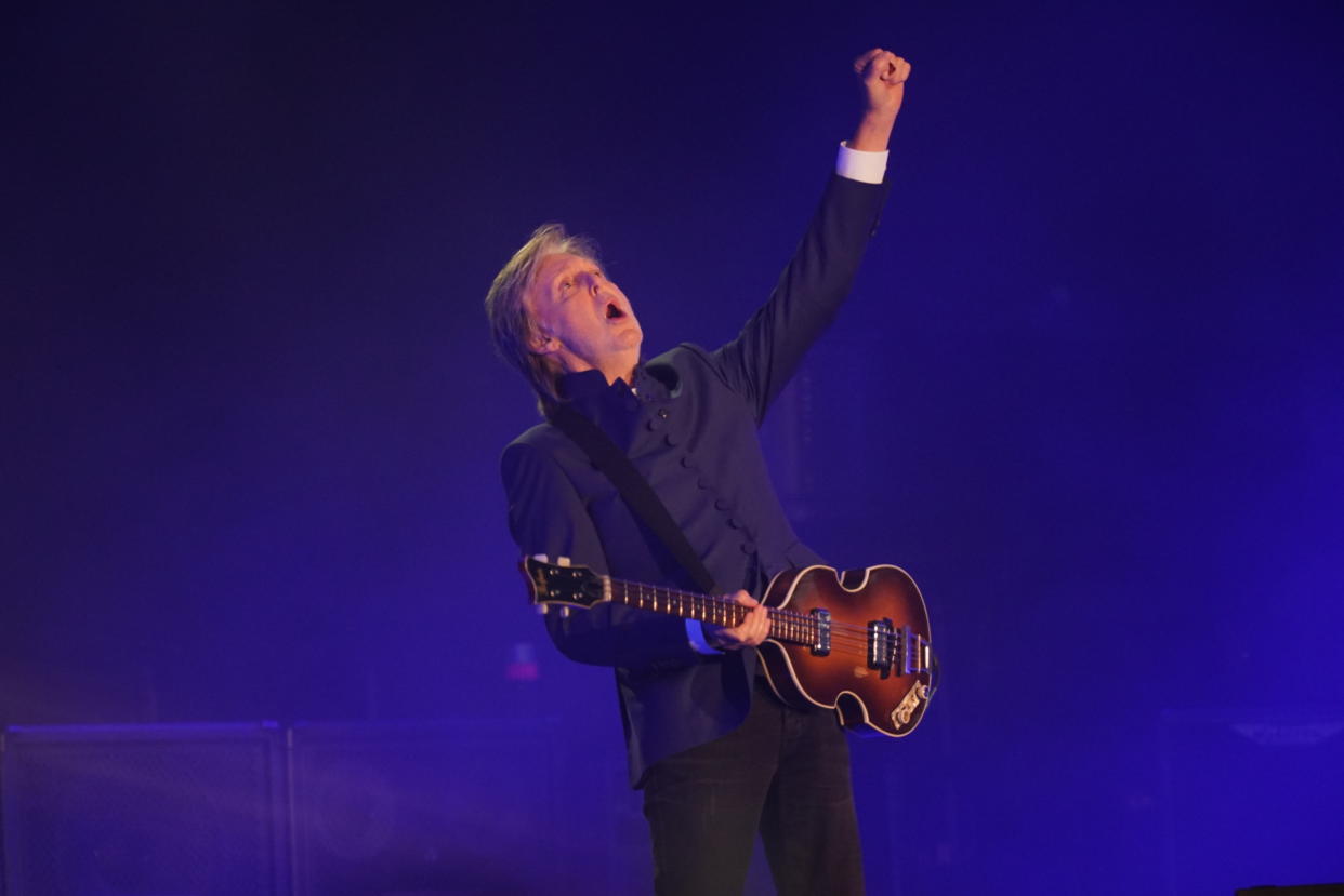 Paul McCartney performing on the Pyramid Stage during the Glastonbury Festival at Worthy Farm in Somerset. Picture date: Saturday June 25, 2022.