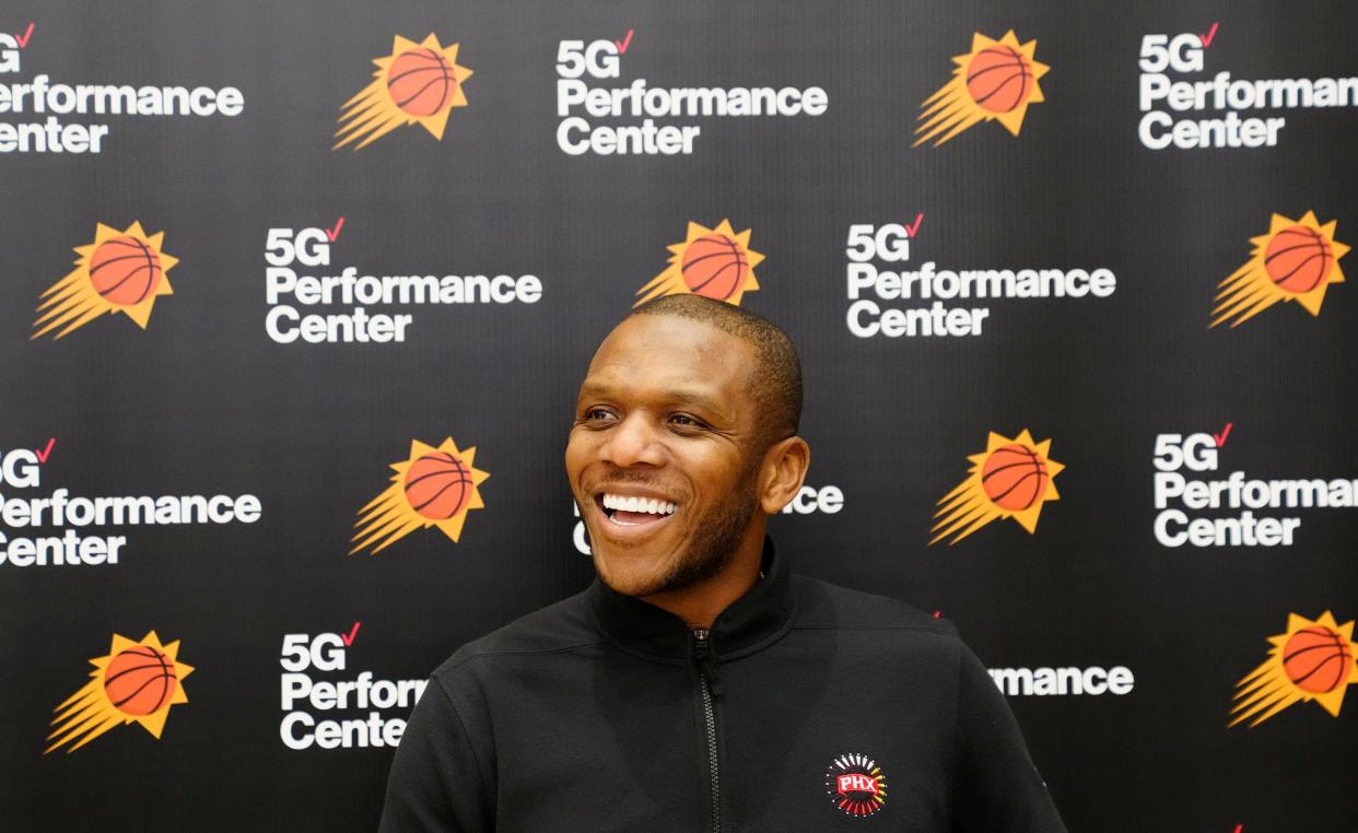 James Jones speaks about his promotion to President of Basketball Operations of the Phoenix Suns at Verizon 5G Performance Center in Phoenix on Nov. 29, 2022.