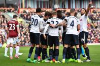 <p>Eric Dier of Tottenham Hotspur celebrates scoring his sides first goal with his Tottenham Hotspur team mates </p>