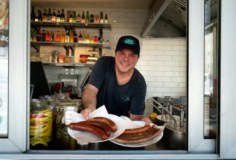 The fare at Leo's Wuerstelstand, Vienna's oldest operating sausage stand (Joe Klamar)