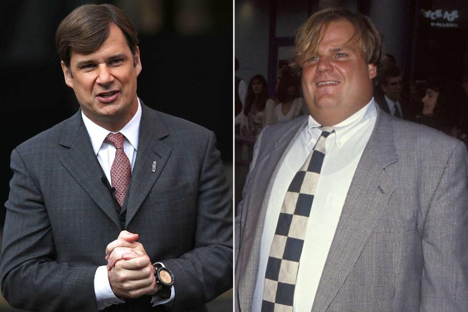 <p>Spencer Platt/Getty</p> Jim Farley and Chris Farley