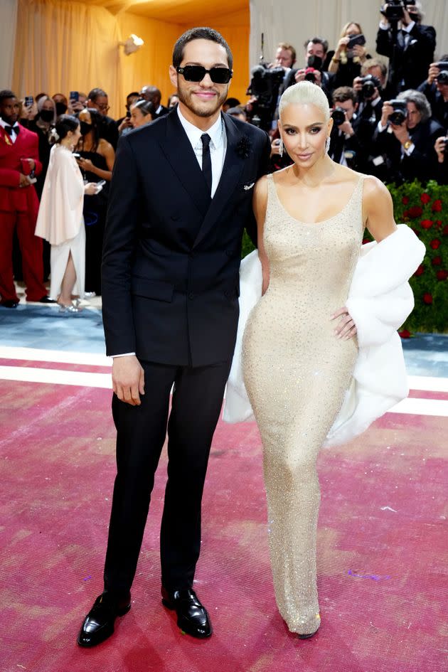 Pete Davidson and Kardashian walk the red carpet together.  (Photo: Jeff Kravitz via Getty Images)