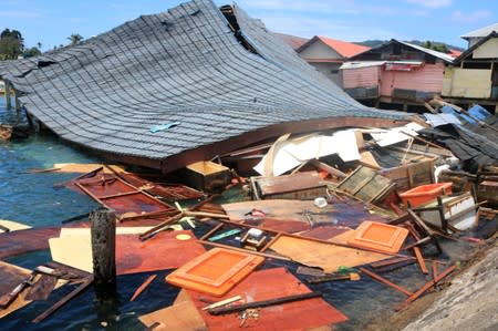 Damaged traditional market building is pictured following earthquake in Ambon