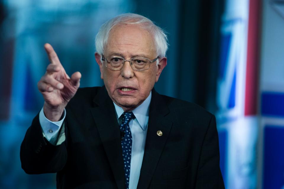 Sen. Bernie Sanders, I-Vt., takes part in a Fox News town hall-style event April 15.