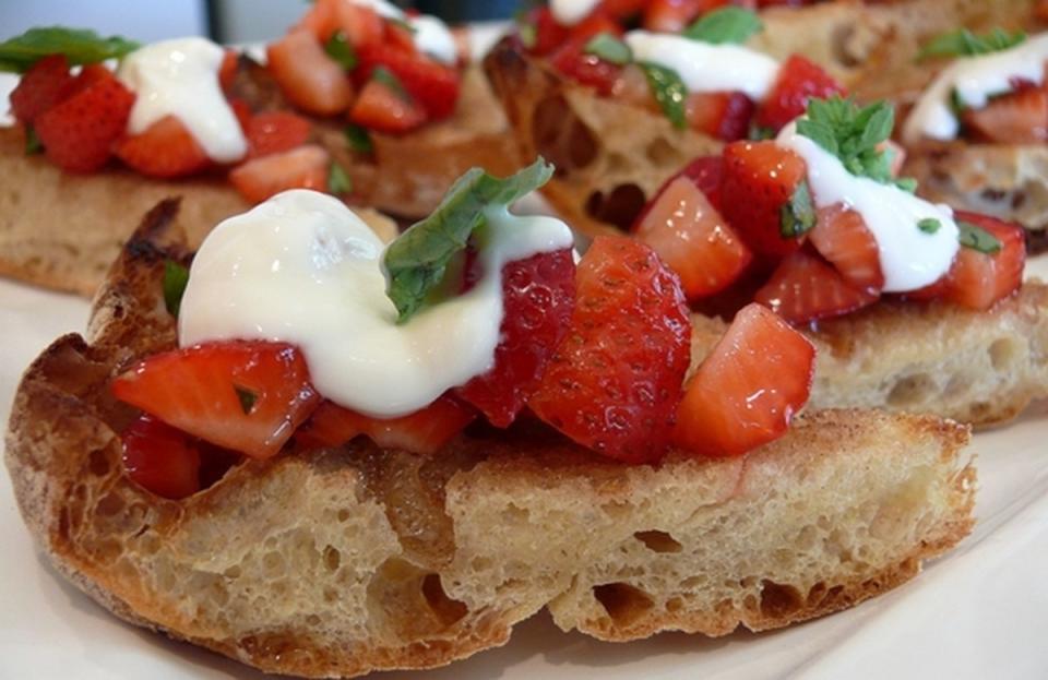 <p>Noble Pig</p><p>A delicious bruschetta isn't just for dinner parties any more.</p><p><strong>Get the recipe: <a href="http://noblepig.com/2008/07/a-new-way-to-love/" rel="nofollow noopener" target="_blank" data-ylk="slk:Breakfast Bruschetta with Strawberries and Tangy Cream;elm:context_link;itc:0;sec:content-canvas" class="link ">Breakfast Bruschetta with Strawberries and Tangy Cream</a></strong></p>