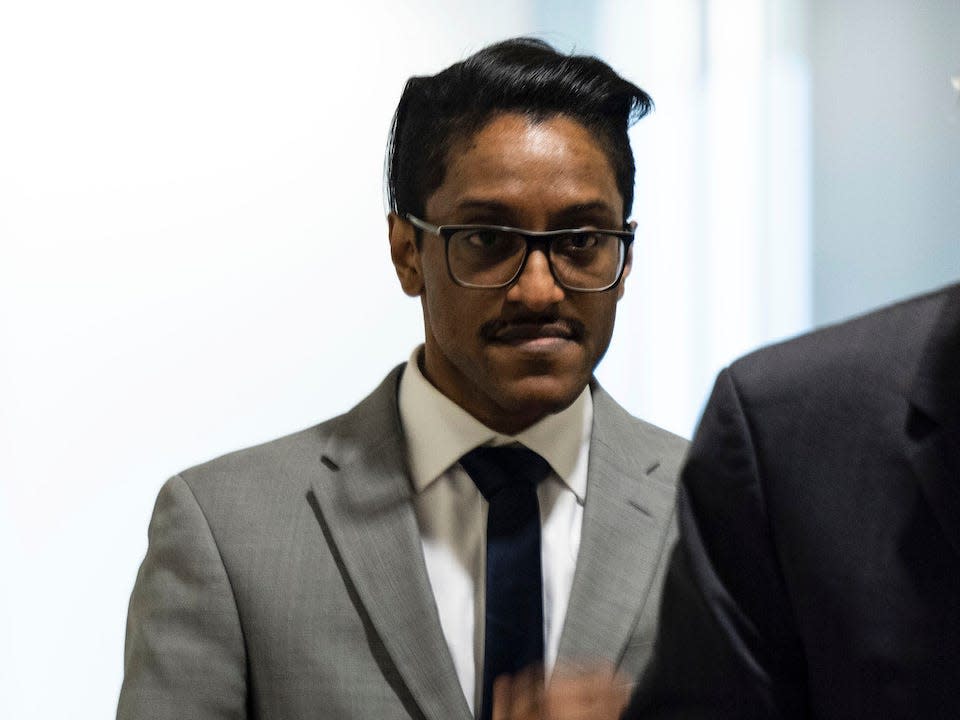 Stop the Steal organizer Ali Alexander returns to a conference room for a deposition meeting on Capitol Hill with the House select committee investigating the January 6th attack on December 09, 2021 in Washington, DC. (Anna Moneymaker/Getty Images)