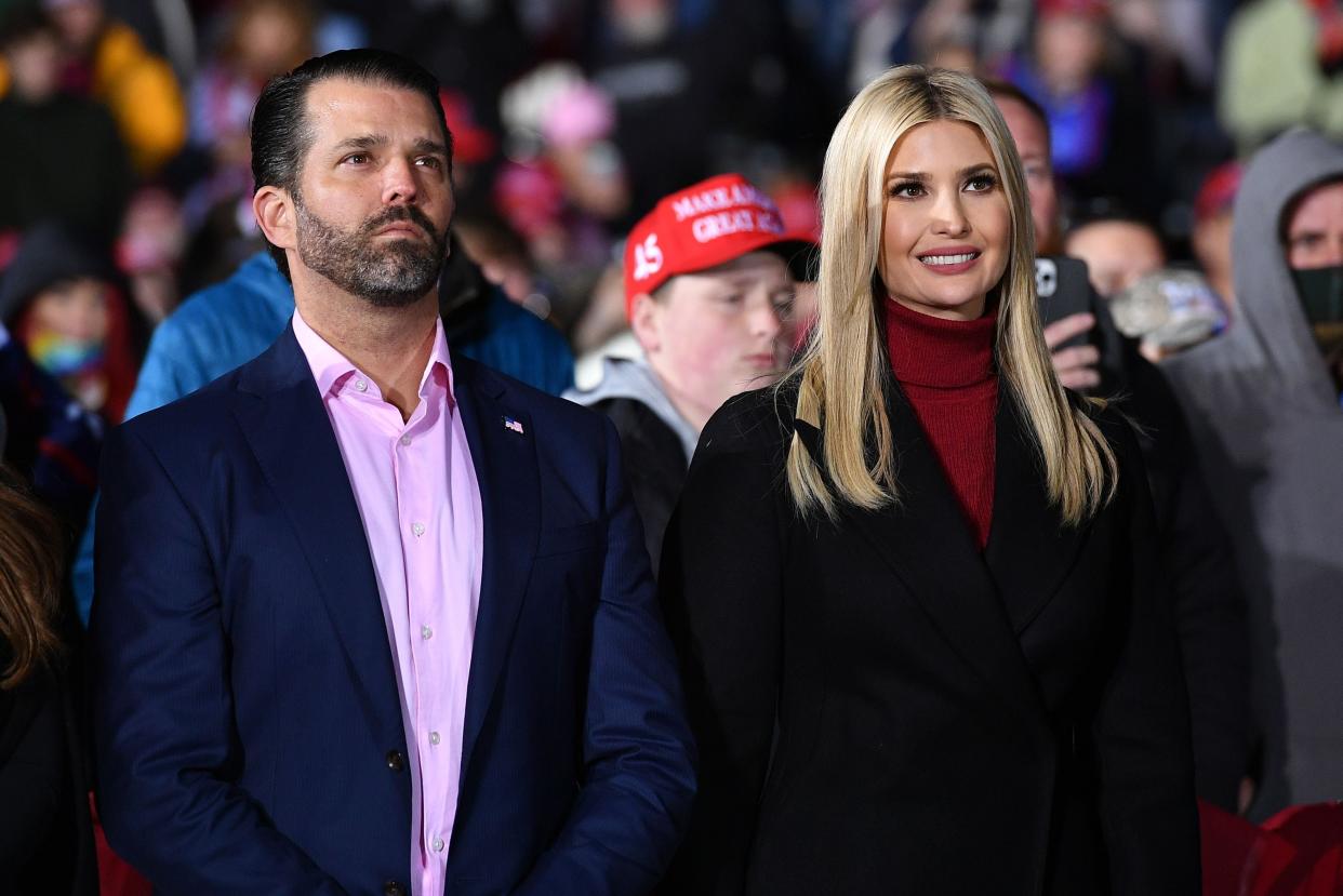 <p>Ivanka praises her work for American families in farewell message as Don Jr compares Biden to Disney’s Uncle Scar</p> (MANDEL NGAN/AFP via Getty Images)