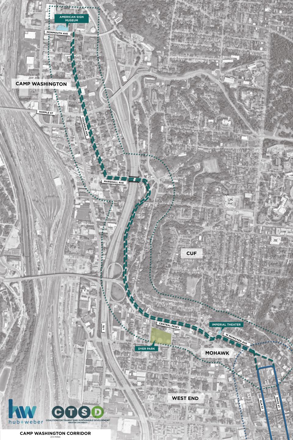 The Camp Washington Corridor, at 2.5 miles, would travel Central and Colerain avenues.