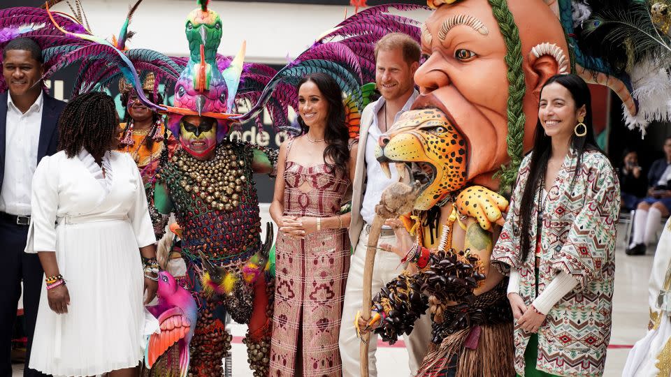 The duke and duchess' first day in Colombia also saw the pair head to the National Centre for the Arts, where they celebrated Colombian culture and met folkloric performers. - Nathalia Angarita/Reuters