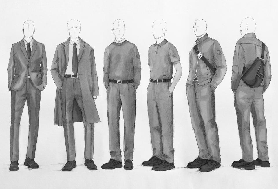 A sketch of casual and formal looks created by Dior for Paris Saint-Germain players. - Credit: Courtesy of Dior