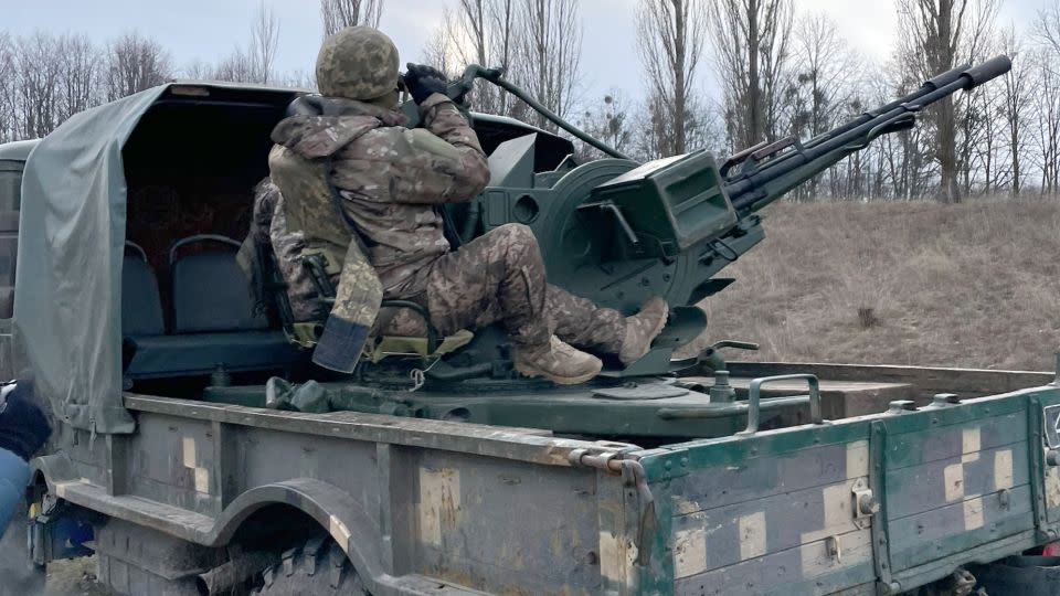 Ukrainian air defense troops carry out drills with a Soviet-made anti-aircraft cannon outside Kyiv. - Joseph Ataman/CNN