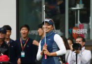 Golf - LPGA KEB Hana Bank Championship - Play-off Round - Incheon, South Korea - 16/10/16. Alison Lee of U.S. reacts on the eighteenth hole. REUTERS/Kim Hong-Ji