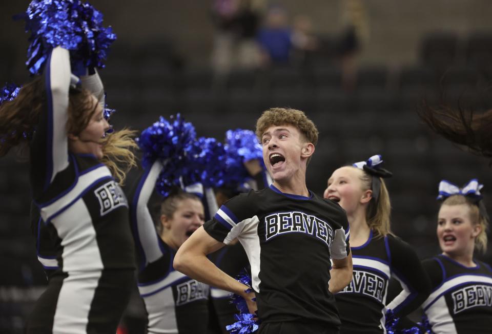 Beaver High School competes in the coed dance category at the Competitive Cheer Tournament at the UCCU Center at Utah Valley University in Orem on Thursday, Jan. 25, 2023. | Laura Seitz, Deseret News