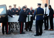 Halifax Regional Police and Fire Honour Guard transport the casket of one of the Barho family children during a funeral service for the Syrian refugee family who lost seven children in a February 19 house fire in Halifax, Nova Scotia, Canada February 23, 2019. REUTERS/Ted Pritchard