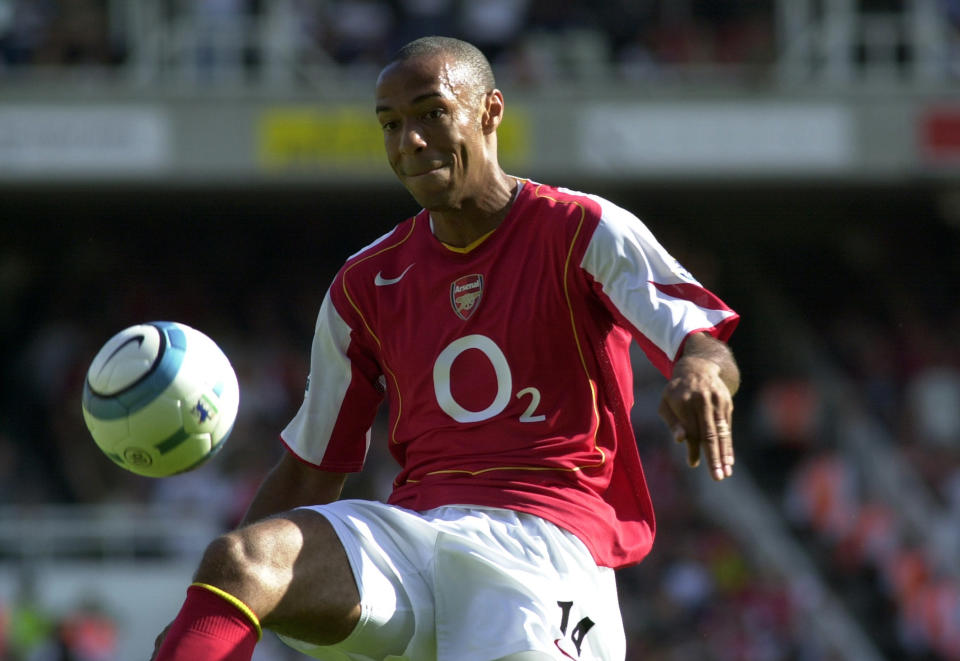 The first of Nike's Total 90 balls was the Aerow I. It saw a drop on goals as Chelsea won the title but Henry continued to dominate defenders throughout the league. (Photo by Eddy LEMAISTRE/Corbis via Getty Images)