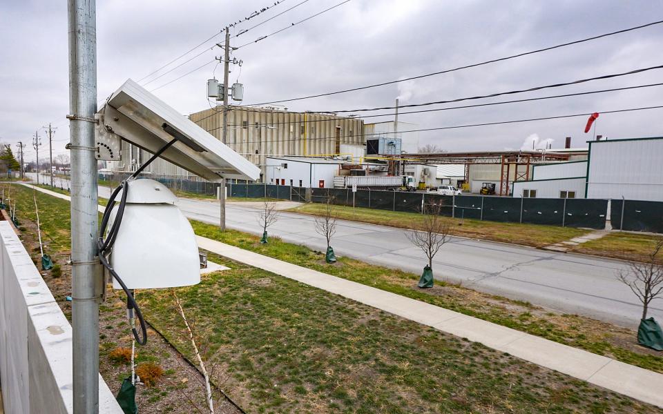 An odor-monitoring system is mounted to a wall at the Municipal Service Center 2, located on Maury Street across from the Pine Ridge Farms processing facility in Des Moines.