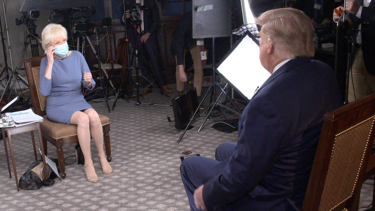 Still frames from the 60 MINUTES hour on Sunday Oct. 25, 2020 with the presidential candidates that in Nielsen Fast National ratings drew the most viewers to the CBS News magazine since March 25, 2020.  (CBS via Getty Images)