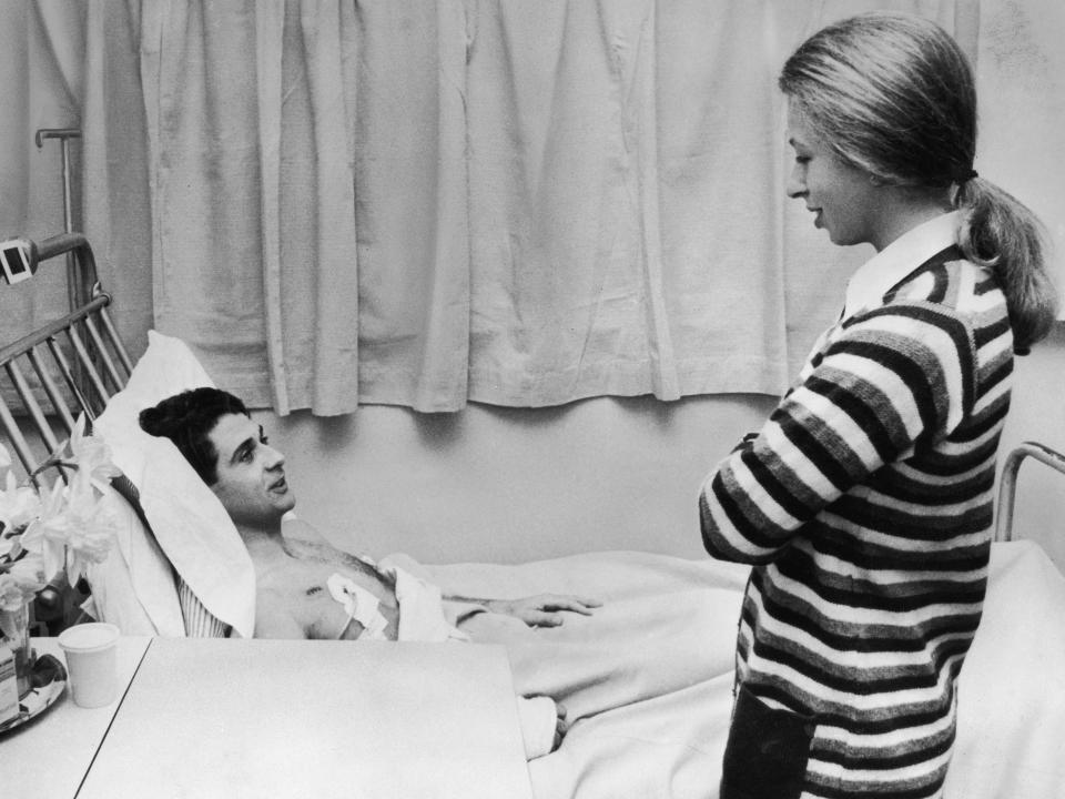 Princess Anne visiting her bodyguard, Inspector James Beaton, at Westminster Hospital after the foiled kidnapping