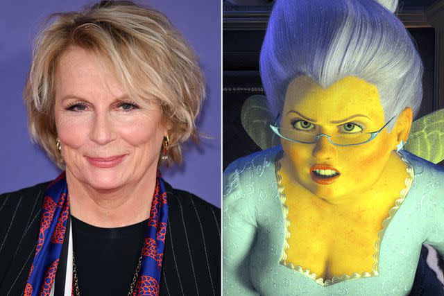 <p>Karwai Tang/WireImage; Dreamworks/ Everett</p> Jennifer Saunders; Fairy Godmother