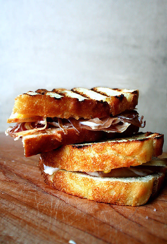 Garlic, Prosciutto, Heirloom Tomato, and Cheese Sandwich