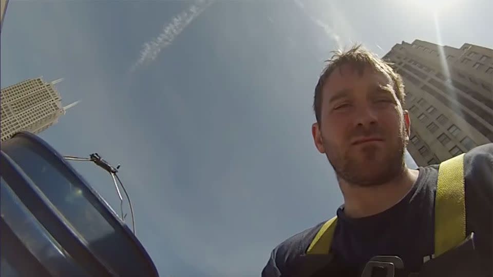 US man, Michael Kelly shows us how terriyfing high rise window cleaning can really be. Photo: Michael Kelly