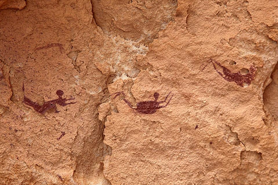 A painting of swimmers in the Cave of the Swimmers, Wadi Sura, Western Desert, Egypt. Wikimedia Commons