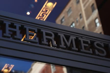 The front of the Hermes store is seen along Madison Avenue in New York